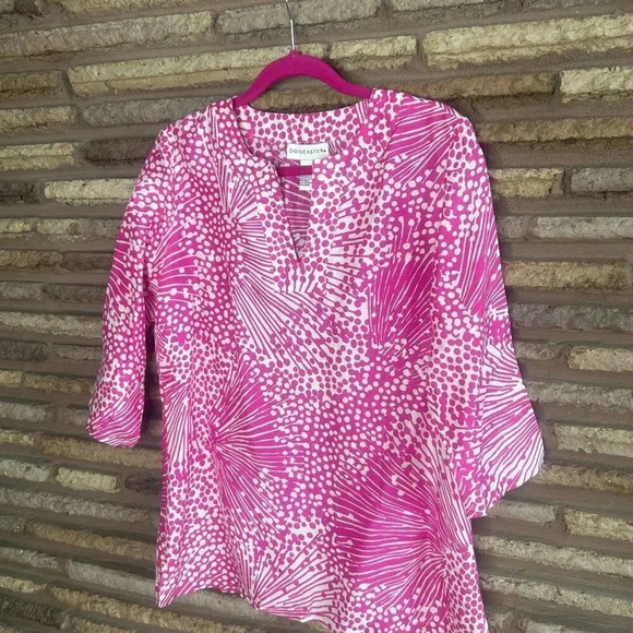Doncaster Bright Pink and White Patterned Silk Linen Cotton  Tunic Shirt Size 6 - Picture 5 of 7